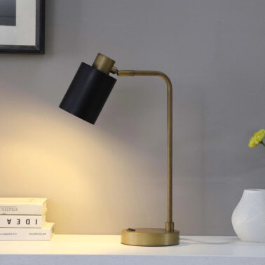 Cherise Adjustable Shade Table Lamp Antique Brass and Matte Black