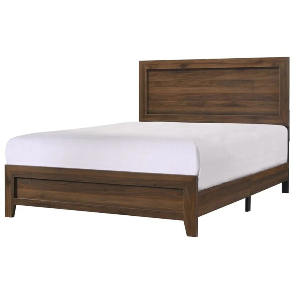 Crown Mark Millie King Panel Bed in Brown Cherry