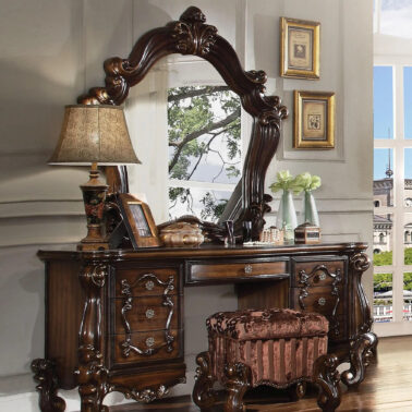 Versailles Fabric & Cherry Oak Vanity Stool