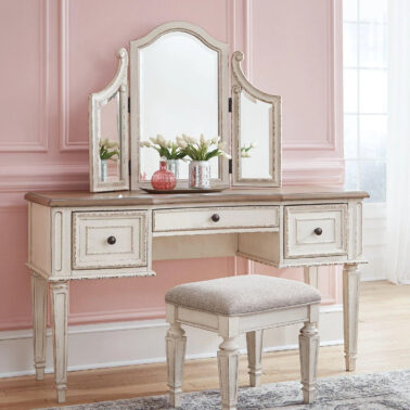 Realyn Vanity and Mirror with Stool