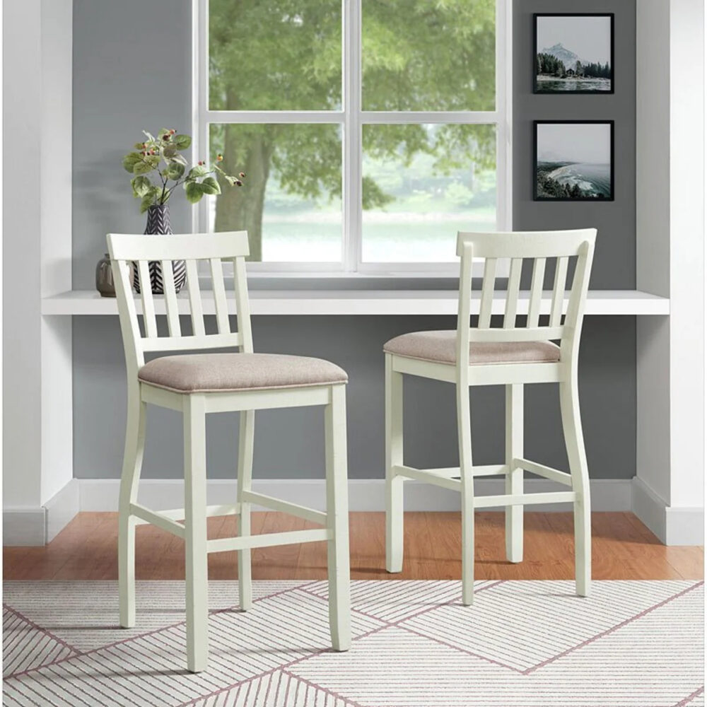 Elements International Stone 30 Inch Bar Slat Back Stool (Set of 2) in White - Image 4